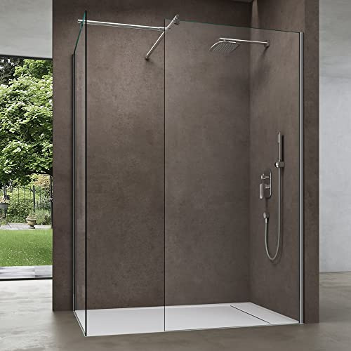 doporro Box Doccia Walk-In Due Lati Fissi 80x100cm, Parete Doccia Anticalcare in Cristallo Trasparente da 8mm con Braccio Sostegno Telescopico in Acciaio Bremen01K-T