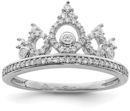 Ring aus 925er-Sterlingsilber, poliert, rhodiniert, Diamant, Kronenring, Größe 1/2, 2 mm breit, Schmuck, Geschenke für Frauen, P 1/2, Metall Diamanten Edelstein Metall:, Diamant