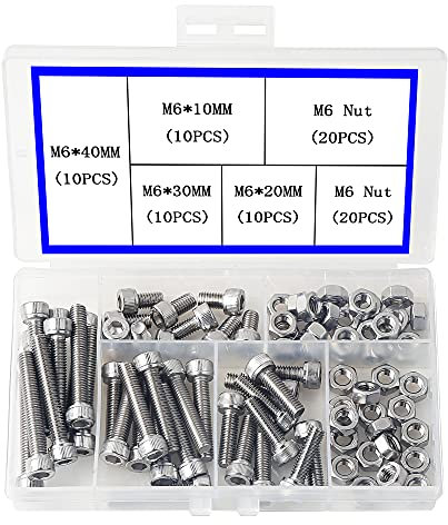 newlng M6 Nuts and Bolts Set 304 Stainless Steel Hexagon Socket Head Cap Screws Hexagon Socket Head Screw Head Mechanical Parts Bolt And Nut Combination Box