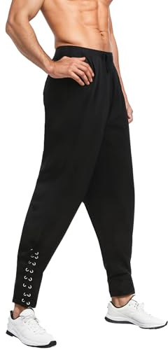 Bslingerie® Pantalones elásticos de cintura medieval renacentista para hombre, pantalones pirata, Negro, XL