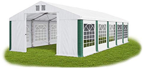 Das Company Tente de Fête Blanc-Vert 5x10m Ignifuger L'epreuve de l'eau 620 g/m2 La Toille PVC Construction Winter Plus Renforcement du Sol - Tente de Reception, Tonnelle - Chapiteau de Reception