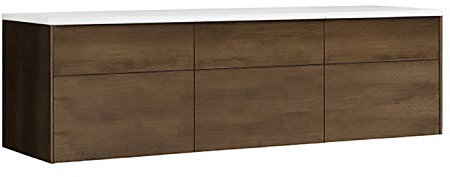 StoneArt Badmöbel Set Mineralguss Waschbecken Waschschale Aufsatzwaschbecken und Unterschrank Waschtisch Einzel- oder Doppelwaschbecken Venice VE-1800pro Eiche dunkel 180cm