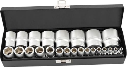 TECPO Steckschlüsselsatz 24-tlg, zöllig, hochwertige Zoll-Werkzeug Nüsse aus Chrom-Vanadium-Stahl, 1/4 6.3 mm, 1/2 12.5 mm Antrieb, präzise Passformen, passend für britische, amerikanische Fahrzeuge