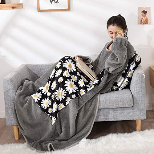 VOCD Lazy Blanket Mit Ärmeln, Winter Warm Thickened Washed Quilt, Tragbare Multifunktions-Komfortdecke Für Erwachsene Frauen Männer - Grau