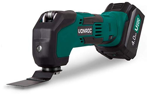 VONROC Utensile multifunzione, strumento oscillante a batteria VPOWER 20V. Set completo con una batteria 4.0Ah, caricabatterie rapido, accessori e sacca portautensili