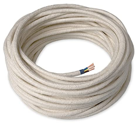 Amarcords - Textilkabel für Lampen LABRADOR, rund, Leinen, 3 Meter, mit Erdung 3x0,75 - Stoffkabel mit farbigem vintage Stoff überzogen für Kronleuchter, Wandlampen und Lampenschirme