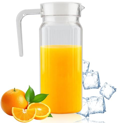 Tissting Wasserkaraffe, Transparente Bruchfeste Acryl Karaffe 800ml mit Griff für Saft Getränke Kühlschrank Bar Café Haushalt