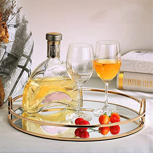 dongzhifeng Verre de Style européen Salon Bijoux de Bijoux Disque Bac à café Plateau Cosmétique Plateau De Stockage Ornements Décoratifs,Large Size 38cm