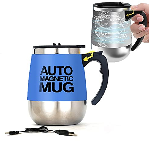 daasigwaa Self Stirring Mug - Rechargeable Magnetic Electric Auto Mixing Stainless Steel Cup for Office/Kitchen/Travel/Home Coffee/Tea/Hot Chocolate/Milk-400 ml/13.5 oz(Blue)