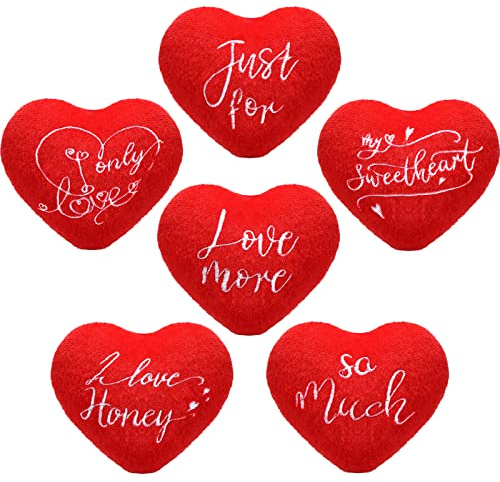 Chalyna 6 Stück Valentinstag Plüsch Mini Rote Herzkissen 4 Zoll Süßes Herz I Love Honey Kleines Gefülltes Herzkissen Ornament für Liebhaber Geburtstag Freunde Wohnzimmer Dekoration