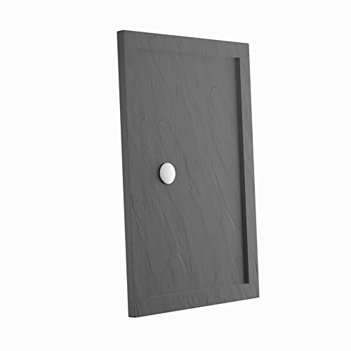 Receveur de douche 90 x 120 cm, hauteur 4 cm, effet pierre, anthracite acrylique, bordé, bonde d'évacuation incluse, modèle Petra