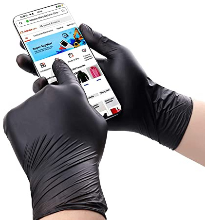 JB London] Black Nitrile Disposable Gloves | Latex Free | Powder Free | Medical Exam Gloves | Use in Surgical, Home, Cleaning, and Food Gloves | Extra Strong and Thick –Box of 100 – Black - (Medium)