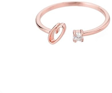 Bungsa Buchstaben Ring roségold Zirkonia-Kristall aus Metall - biegbarer Fingerring/Zehenring Toering für Damen, Kinder & Herren - O