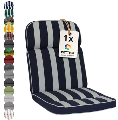 KETTtex EXKLUSIV Auflage Mittellehner blau gestreift I Gartenstuhl Polster 110x50x7cm I hochwertige & Pflegeleichte Sesselauflage I Wetter- & formbeständige Stuhlauflage I KTH3 Sitzauflage