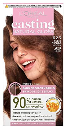 L'Oréal Paris Casting Natural Gloss, Baño de color y brillo, Cobertura óptima, Con Acondicionador Nutritivo con Miel, Sin Amoniaco, Color: Rubio Oscuro Mocca 623
