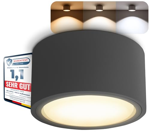 SSC-LUXon CELI-X Aufbauspot anthrazit rund GX53 3W 3 Lichtfarben Decke | Flacher Deckenstrahler anthrazit rund für Flur, Wohnzimmer & Küche - warm / neutral / tageslicht, inkl. GX53 LED, nur 55mm