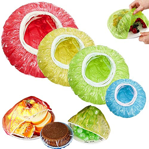 96 Stück Elastische Frischhaltebeutel, Wiederverwendbar Abdeckhauben für Lebensmittel, Wasserdichte Dichtungsbeutel,vier Größen, Bunt, für Gemüse Frischeschutz, Zuhause, Hotel Duschkappe