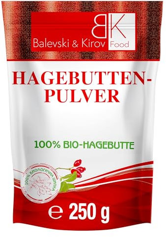 100% Bio Glutenfrei Hagebuttenpulver mit Vitamin C und pflanzlichen Omega-3- und 6-Fettsäuren für Darmgesundheit, Immunsystem und Kollagen (250, Hagebutte)