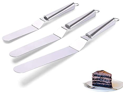 Coltello Paletta Glassa, Spatola Angolata per Dolci, 3PCS Spatole Cucina per Decorazione Torte e Pasticceria, Crema (Maniglia Acciaio)