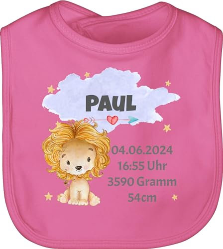 Baby Lätzchen - Zur Geburt - Löwe Geburtsdaten - Junge Datum Gewicht Uhrzeit Größe - Unisize - Pink - geburtsgeschenk neugeborenen daten latz neugeboren baumwolle neugeborene geschenke