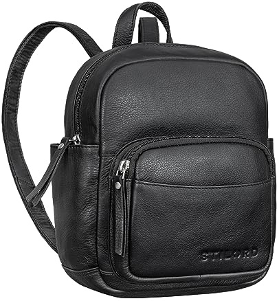 STILORD Gerda Mini Rucksack Damen Leder Vintage Daypack Kleiner Tagesrucksack Moderner City Backpack aus Hochwertigem Echtleder Farbe:schwarz