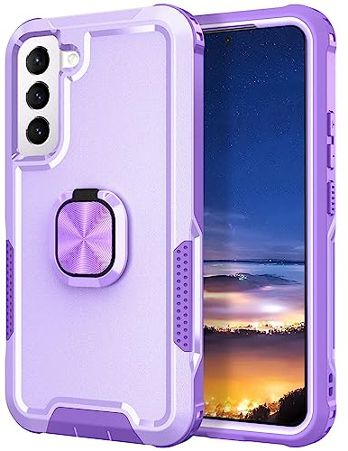 Knoowcase for Samsung S22 Case Shockproof Samsung Galaxy S22 Phone Case with Ring Military Grade Protective TPU Bumper Hard PC Back Cover Built-in Magnetic Kickstand Car Mount, Purple