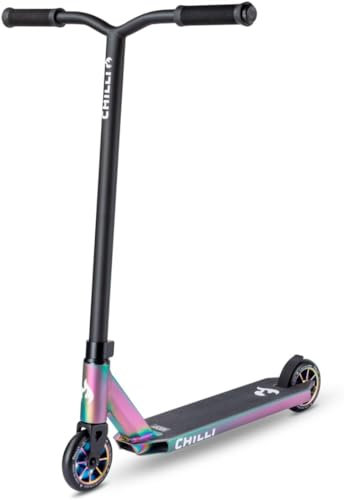 Chilli Pro Scooter Rocky | High-End Stunt Scooter | Der perfekte Einsteiger Stunt Scooter | Gesamthöhe vo 82 cm | 110 mm PU Räder mit ABEC 9 Bearings | Matt Neochrome