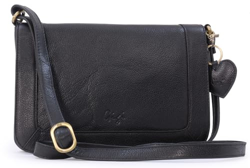 Gigi - Petit Sac Bandoulière Femme Cuir - Sac à Main Avec Rabat - Sac Porté Croisé Avec Bandoulière Réglable - 8948AG - Noir