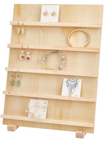 PH PandaHall 5-stöckiger Holz-Ohrring-Kartenhalter, rustikaler Ohrring-Präsentationsständer, Einzelhandel, Schmuckständer, tragbare Vitrine mit Schlitzen für den Verkauf von Ohrringen, Basteln