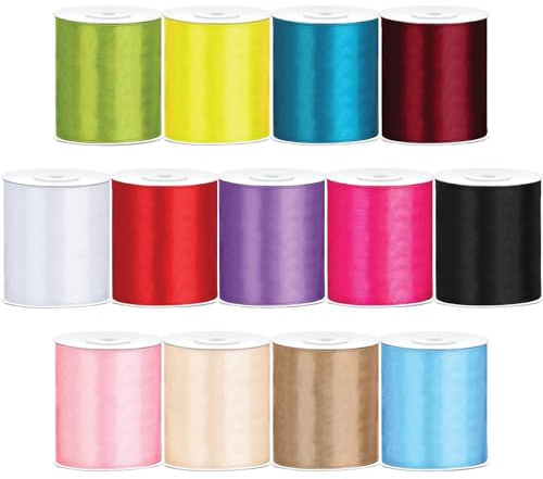 10 m satinband 10 cm bredd i kräm. Presentband i 13 färger, miljövänligt förpackad Dekorband som dekoration, för bröllop, för pyssel, presentförpackning.