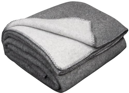 LYHome Coperta Lana - Pura e Calda Copriletto per Divano Letto Singolo, Plaid Invernale Autunnale, Coperte da Viaggio Esterni Campeggio Militare Esercito (130x170 cm | Grigio - Grigio Chiaro)