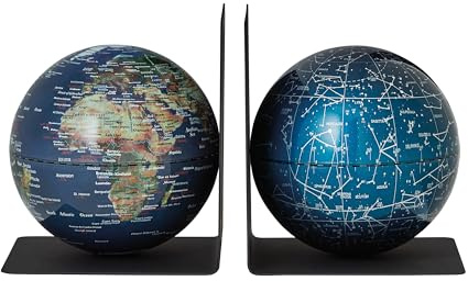 TROIKA Globus Buchstützen aus Metall BOOKGLOBE Ø 13 cm magnetisch balancierte Globen blaugrüne topographische Karte & Sternensystem, zusammen 1,2 kg - im hübschen Karton ideal zum Verschenken