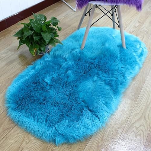 SMTCM Ovaler Kunstfell Teppich Bettvorleger Sofateppiche Plüschteppiche Fellimitat Weich Langflor Flauschiges Hochflorteppiche Geeignet für Schlafzimmer Wohnzimmer Kinderzimmer