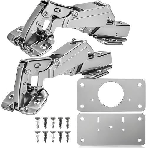 TamBee 175 Degree Cabinet Hinges with Repair Fixing Plates - Concealed Soft Close Corner Doors Hinges for Kitchen Cupboards and Wardrobes, 1 Pair (Full Overlay)