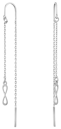 JC Jeweller Carat dam enkelgängade örhängen 925 sterlingsilver rodiumpläterad lång kedja örhängen zirkonia örhängen med presentförpackning, Silver, Kubisk zirkonia