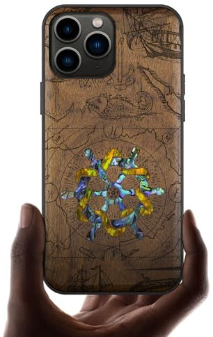 Carveit Coque Compatible avec iPhone 11 Pro Étui en Bois Cover [Gravure en Bois et Incrustation de Coquille] Case pour 11 Pro Coque Premium (Noyer-Roue en Bois Vintage)