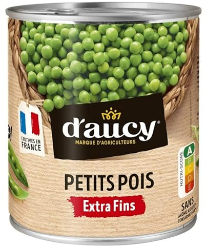 D'AUCY Pois Extra Fins 44 en Conserve 560g - Délice de Légumes Frais et Pratiques - Idéal pour Vos Plats Cuisinés Maison - Le Lot De 4