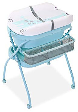 MMRTDJDR Tragbarer Beistelltisch für Kinderzimmer mit eingebauter Badewanne und Stauraum - Müheloses Anziehen und Windelwechseln - Faltbar und Blaue Farbe