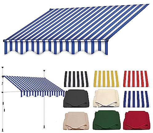 XRRJFYH 200/250/300/350/400 cm Breit Markisenstoff 280g/m² Wasserdicht Zeltstoff für Garten, Terrasse, Balkon, Überdachung, Sonnenschutz Stoff(Color:Blue and White,Size:300cm)
