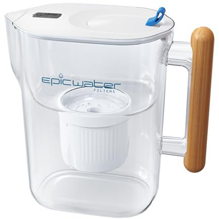 Epic Water Filters Pure Filter Pitchers for Drinking Water, 10 Cup 150 Gallon Filter, Tritan BPA Free, Removes Fluoride, Chlorine, Lead, Forever Chemicals (White & Bamboo)