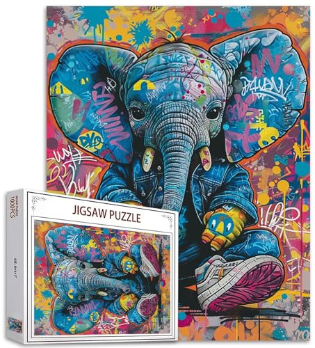 Vintage Wildlife Puzzles for Adults 1000 Pieces,Retro Cartoon Elephant Puzzle Collection Cute Graffiti Funny Animal Jigsaw Puzzles as Gift for Animal Lovers