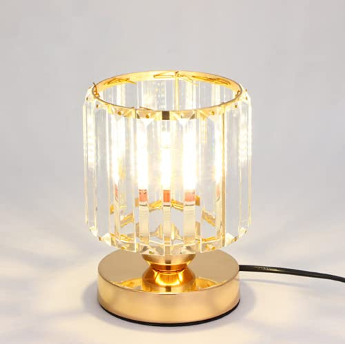 SSNCcNC Kristall Tischleuchte Modern Schlafzimmer Nachttischlampe E27 Golden Minimalismus Schreibtischlampe Europäischen Tischlampen Wohnzimmer Büro Kinderzimmer Tischbeleuchtung Nachtlicht