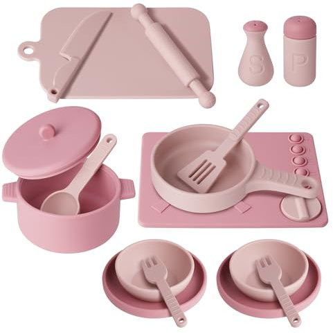 HOTUT 16 PCS Utensili Cucina Set, Cucina Giocattolo da Torta Dessert Educativi Montessori, Accessori Cucina per Giochi di Ruolo, regalo di compleanno e Natale per ragazzi e ragazze