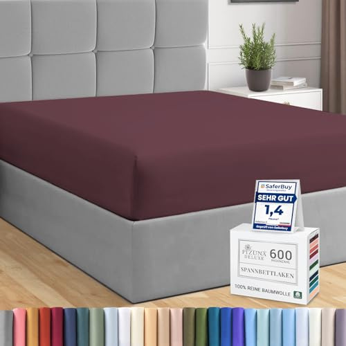 Pizuna Spannbettlaken 90x200-100x200 Baumwolle Dunkelviolett 600 Fadenzahl | 100% Langstapelige Spannbetttuch, Weiche Mako Satin-Webart passt bis zu 40cm Matratzenhöhe Mako Satin
