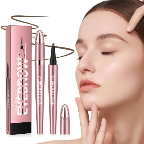 3D Microblading Vier Krallen Flüssig Augenbrauenstift, Wasserfest Mit 4 Gabelspitze, Brow Pencil für Vollere Augenbrauen (A-Braun)
