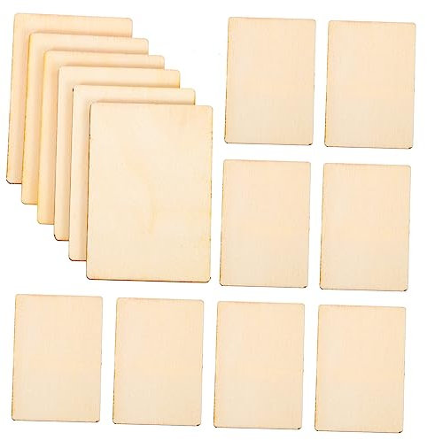 ULDIGI Leere Holzscheiben 100 Stück Quadratische Holzscheiben Unbehandelte Holzstücke 5 Cm X 3 5 Cm Kunstbedarf Für Jungen Und Mädchen