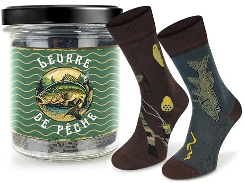 SKIETY - Chaussettes Femme Homme - Idee Cadeau Drole - Chaussettes Hautes en 70% Coton - Chaussettes Rigolotes - Cadeau Original Humour - Leurre de pêche - 39-42