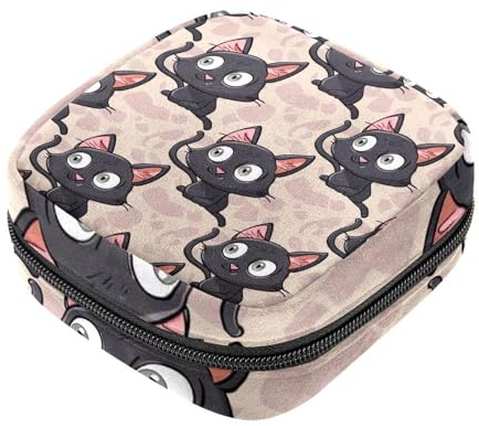 Aufbewahrungsbeutel für Damenbinden, süße schwarze Katze, Menstruationstasse, Oxford-Stoff, Menstruationstassenbeutel, Stillunterlage, Tampon, Periodenbeutel mit Reißverschluss, für Teenager, Mädchen,