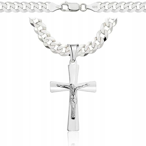 AMAR ZELYA ketten für herren silber 925 Kreuz Kette panzerkette massive 6,5 mm breite, geschenke für männer königskette- men schmuck, italienische Qualität