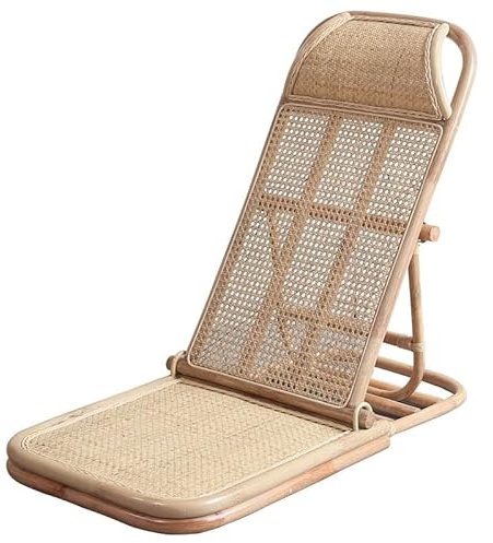 Rattan Recliner Mat with Wooden Border Sun Loungers - Adjustable Backrest Patio Lounge Chairs for Outdoor Garden, Patio, and Beach Use